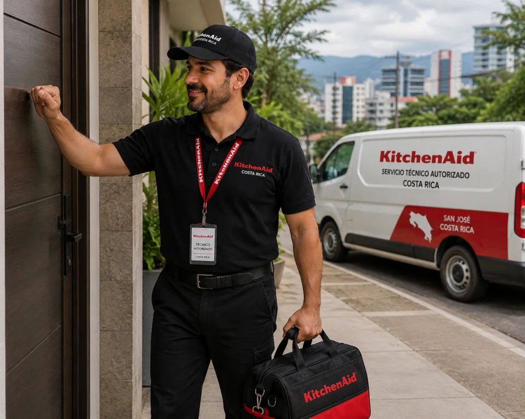 Técnico autorizado KitchenAid documentando una reparación en Guayaquil