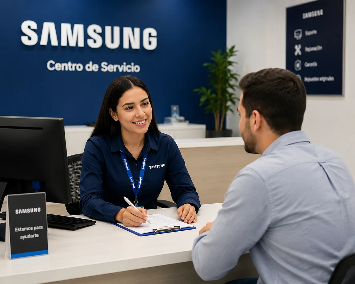 Técnico autorizado Samsung documentando una reparación en Guayaquil