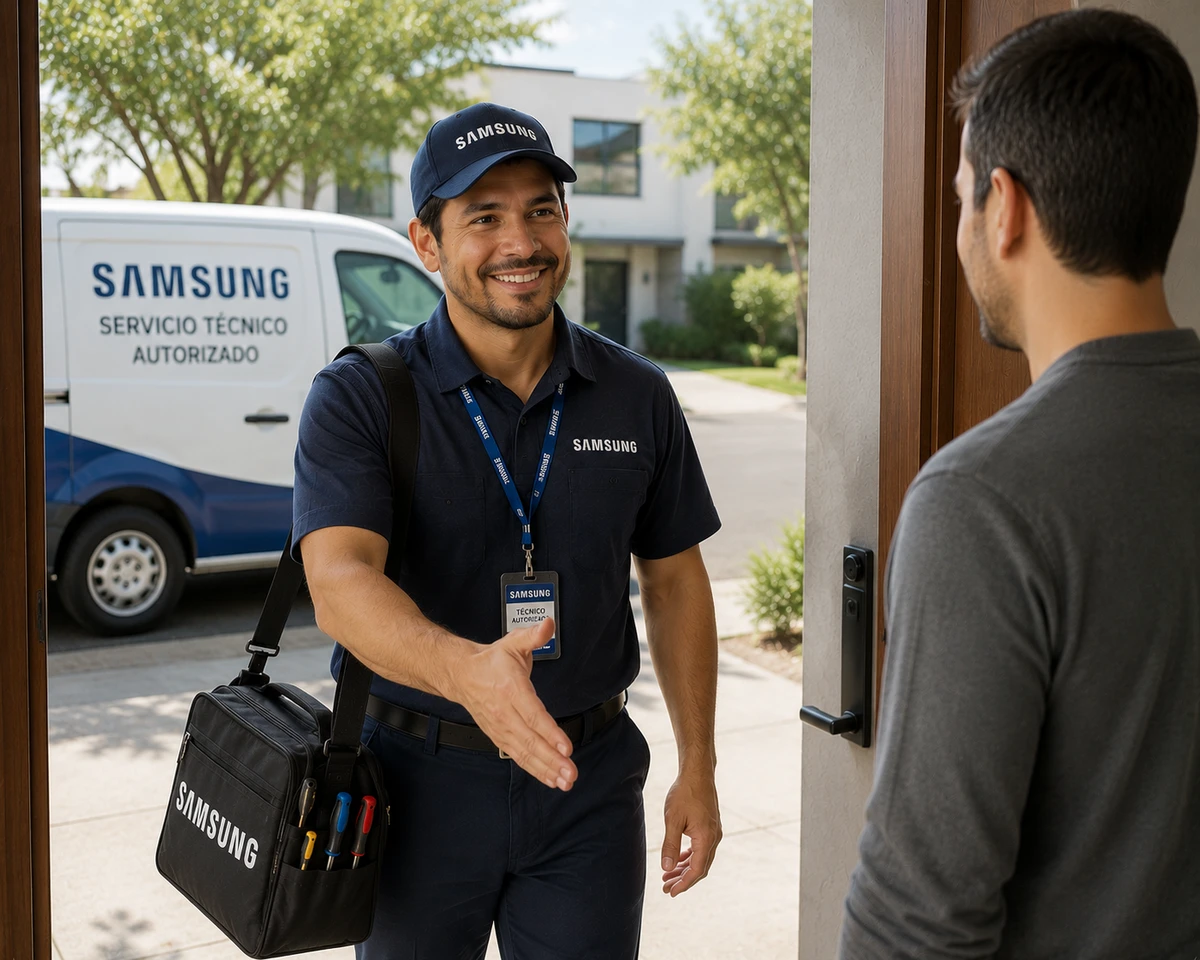 Técnico autorizado Samsung llegando a un domicilio en Guayaquil