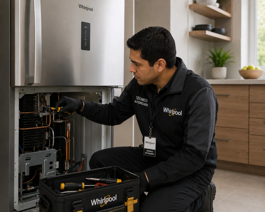 Técnico autorizado Whirlpool documentando una reparación en Guayaquil